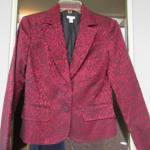 Last Chance NWT VINTAGE red & black print with shimmer blazer - Picture 3 of 16